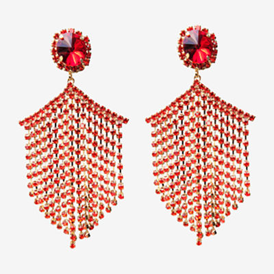 Bijoux Bar Gold Tone Tassel Red Crystal Chevron Drop Earrings