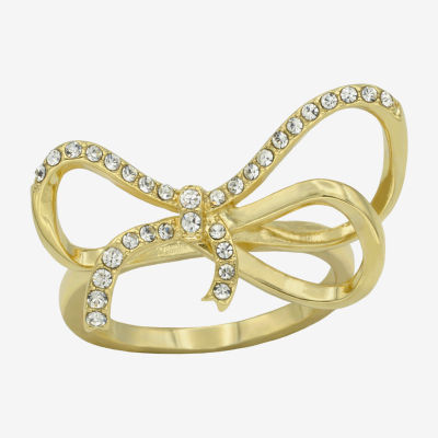 Sparkle Allure Crystal 14K Gold Over Brass Bow Cocktail Ring