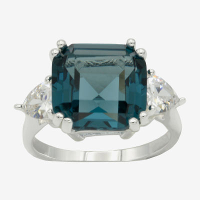 Sparkle Allure Womens Blue Crystal Pure Silver Over Brass Cushion 3-Stone Cocktail Ring