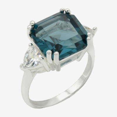 Sparkle Allure Womens Blue Crystal Pure Silver Over Brass Cushion 3-Stone Cocktail Ring