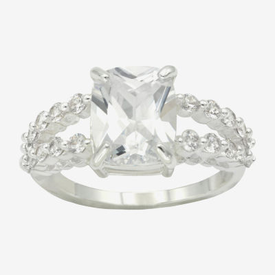 Sparkle Allure Split Shank Cubic Zirconia Pure Silver Over Brass Engagement Ring