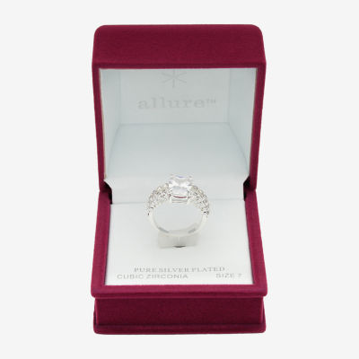 Sparkle Allure Split Shank Womens Cubic Zirconia Pure Silver Over Brass Engagement Ring