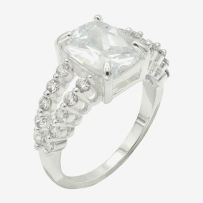 Sparkle Allure Split Shank Womens Cubic Zirconia Pure Silver Over Brass Engagement Ring