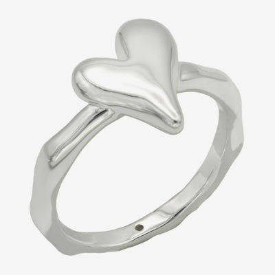 Sparkle Allure Polished Womens 2.5MM Pure Silver Over Brass Heart Delicate Band