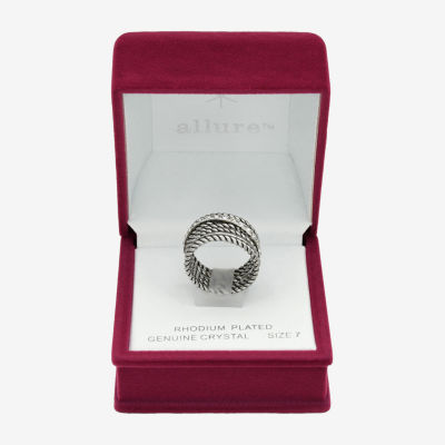 Sparkle Allure Antique Rope Faux Stacked Womens 10MM Crystal Pure Silver Over Brass Band