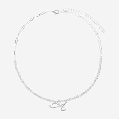 Sparkle Allure Initial Womens Cubic Zirconia Pure Silver Over Brass 16 Inch Tennis Necklace