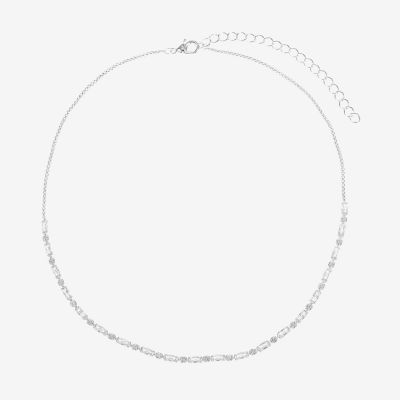 Sparkle Allure Dot Dash Cubic Zirconia Pure Silver Over Brass 16 Inch Rectangular Round Tennis Necklaces