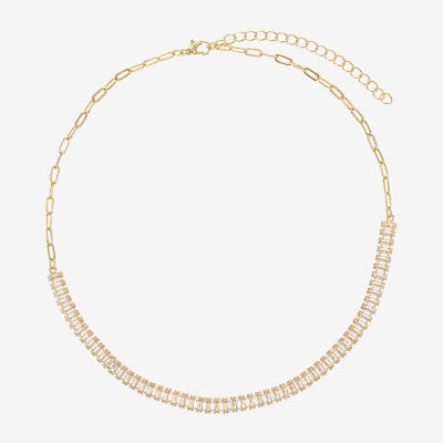 Sparkle Allure Baguette Cubic Zirconia 14K Gold Over Brass 16 Inch Rectangular Round Tennis Necklaces