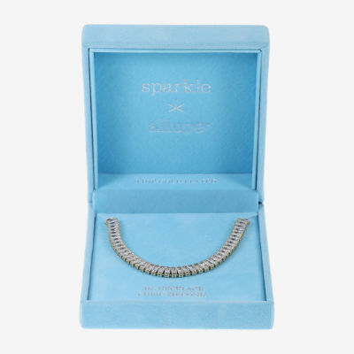 Sparkle Allure Baguette Cubic Zirconia 14K Gold Over Brass 16 Inch Rectangular Round Tennis Necklaces