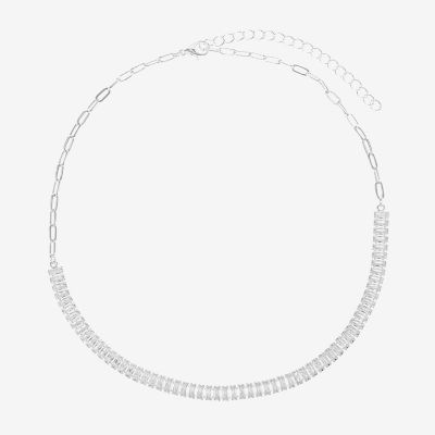 Sparkle Allure Baguette Cubic Zirconia Pure Silver Over Brass 16 Inch Rectangular Round Tennis Necklaces