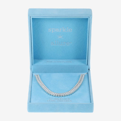 Sparkle Allure Baguette Cubic Zirconia Pure Silver Over Brass 16 Inch Rectangular Round Tennis Necklaces