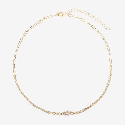 Sparkle Allure Graduated Womens Cubic Zirconia 14K Gold Over Brass 16 Inch Tennis Necklace