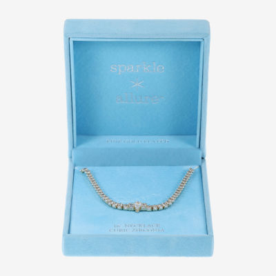 Sparkle Allure Graduated Womens Cubic Zirconia 14K Gold Over Brass 16 Inch Tennis Necklace