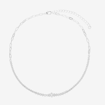 Sparkle Allure Graduated Womens Cubic Zirconia Pure Silver Over Brass 16 Inch Tennis Necklace