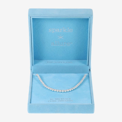 Sparkle Allure Womens Cubic Zirconia Pure Silver Over Brass 16 Inch Tennis Necklace