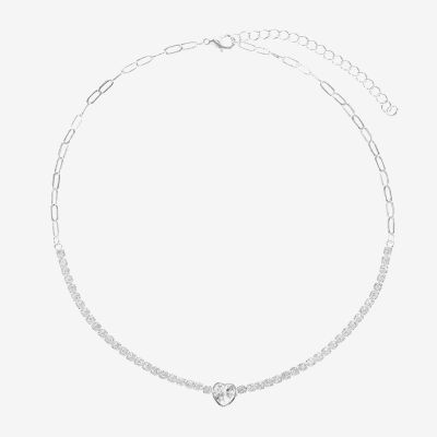 Sparkle Allure Womens Cubic Zirconia Pure Silver Over Brass 16 Inch Tennis Necklace