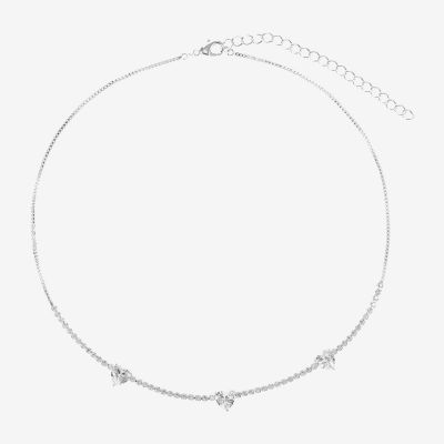 Sparkle Allure Cubic Zirconia Pure Silver Over Brass 16 Inch Heart Tennis Necklaces