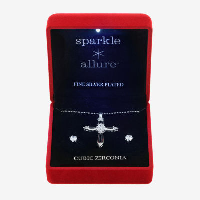 Sparkle Allure Light Up Box 2-pc. Cubic Zirconia Pure Silver Over Brass Cross Jewelry Set