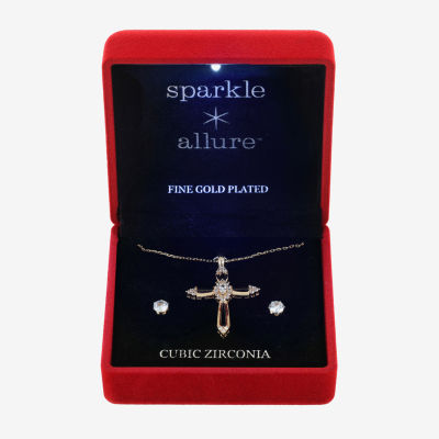 Sparkle Allure Light Up Box 2-pc. Cubic Zirconia 14K Gold Over Brass Cross Jewelry Set