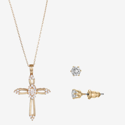 Sparkle Allure Light Up Box 2-pc. Cubic Zirconia 14K Gold Over Brass Cross Jewelry Set