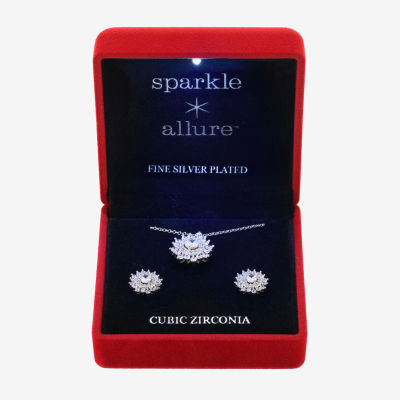 Sparkle Allure Light Up Box Womens Cubic Zirconia Pure Silver Over Brass Round Sunburst 2-pc. Jewelry Set