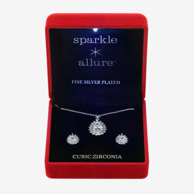 Sparkle Allure Light Up Box Halo Womens Cubic Zirconia Pure Silver Over Brass Pear 2-pc. Jewelry Set