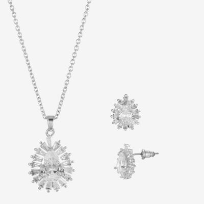 Sparkle Allure Light Up Box Halo 2-pc. Cubic Zirconia Pure Silver Over Brass Pear Jewelry Set