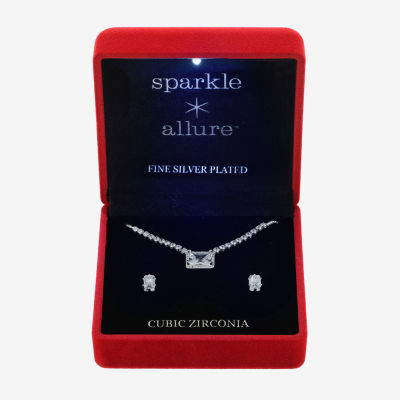 Sparkle Allure Light Up Box Halo Womens Cubic Zirconia Pure Silver Over Brass 2-pc. Jewelry Set