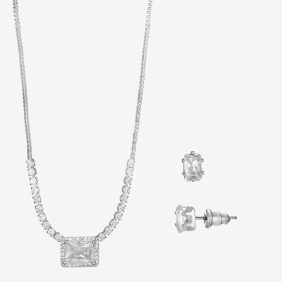 Sparkle Allure Light Up Box Halo Womens Cubic Zirconia Pure Silver Over Brass 2-pc. Jewelry Set
