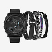 anpanko様ブラックam翌日発送 American Exchange Mens Black Leather 4-pc. Watch Boxed Set