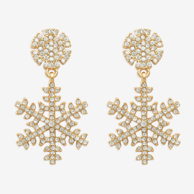 Mixit Hypoallergenic Gold Tone Glass Snowflake Drop Earrings