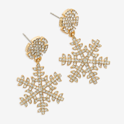 Mixit Hypoallergenic Gold Tone Glass Snowflake Drop Earrings