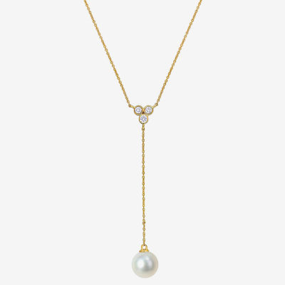 Womens Diamond Accent White Cultured Freshwater Pearl 10K Gold Y Necklace