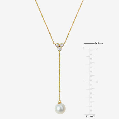 Womens Diamond Accent White Cultured Freshwater Pearl 10K Gold Y Necklace