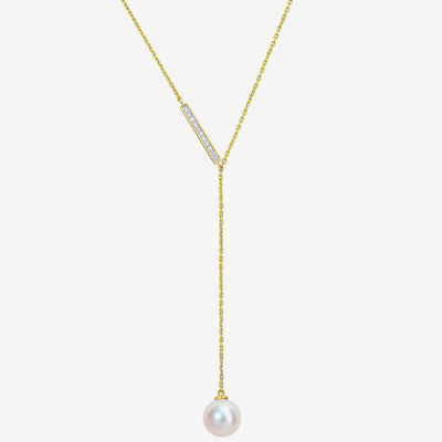 Womens White 10K Gold 17 Inch Y Necklace