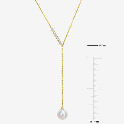 Womens White 10K Gold 17 Inch Y Necklace