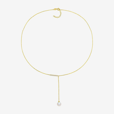 Womens White 10K Gold 17 Inch Y Necklace