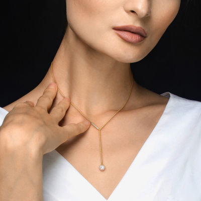 Womens White 10K Gold 17 Inch Y Necklace