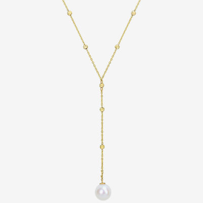 Womens Diamond Accent White Cultured Freshwater Pearl 10K Gold Y Necklace