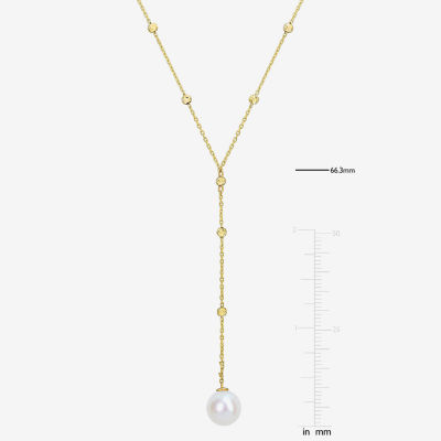 Womens Diamond Accent White Cultured Freshwater Pearl 10K Gold Y Necklace