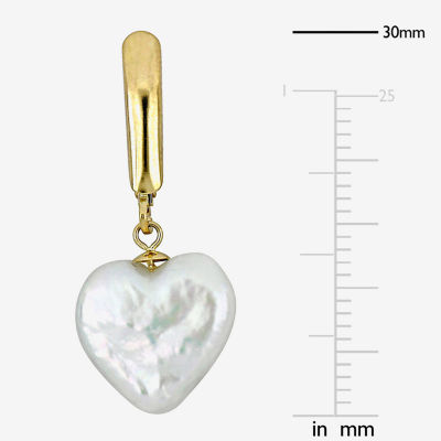 White Cultured Freshwater Pearl 14K Gold Heart Drop Earrings