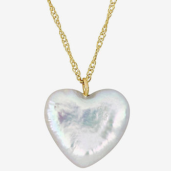 White Cultured Freshwater Pearl and Puffy Heart Charm Necklace Sterling Silver 16 inch Length White Cultured Freshwater Pearl and Puffy Heart Charm Necklace Sterling Silver 16 inch Length