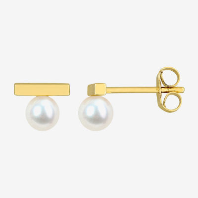 White Cultured Freshwater Pearl 10K Gold 6mm Stud Earrings