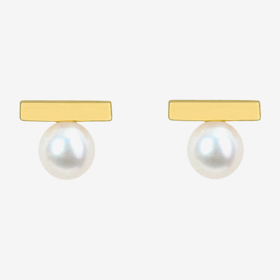 White Cultured Freshwater Pearl 10K Gold 6mm Stud Earrings