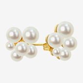 Womens Diamond Accent Dyed Pink Cultured Freshwater Pearl 10K Rose Gold Drop Earrings