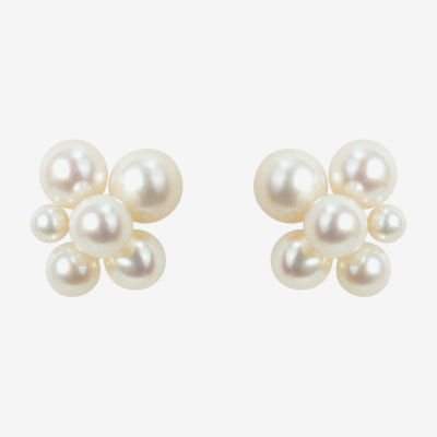 White Cultured Freshwater Pearl 14K Gold 10.5mm Stud Earrings