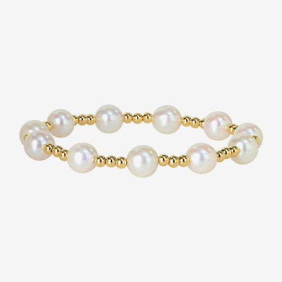 White Cultured Freshwater Pearl 10K Gold Stretch Bracelet