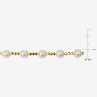 White Cultured Freshwater Pearl 10K Gold Stretch Bracelet