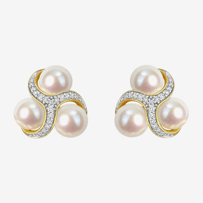 1/5 CT. T.W. White Cultured Freshwater Pearl 14K Gold 13.5mm Stud Earrings