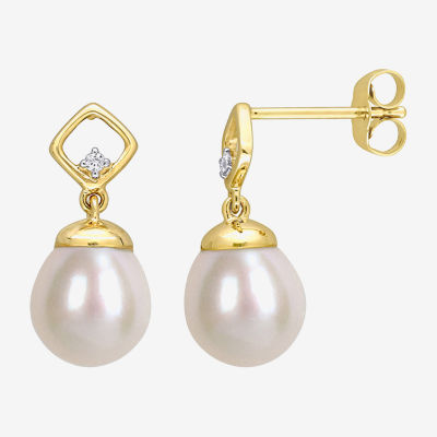 Diamond Accent White Cultured Freshwater Pearl 14K Gold 17.8mm Stud Earrings